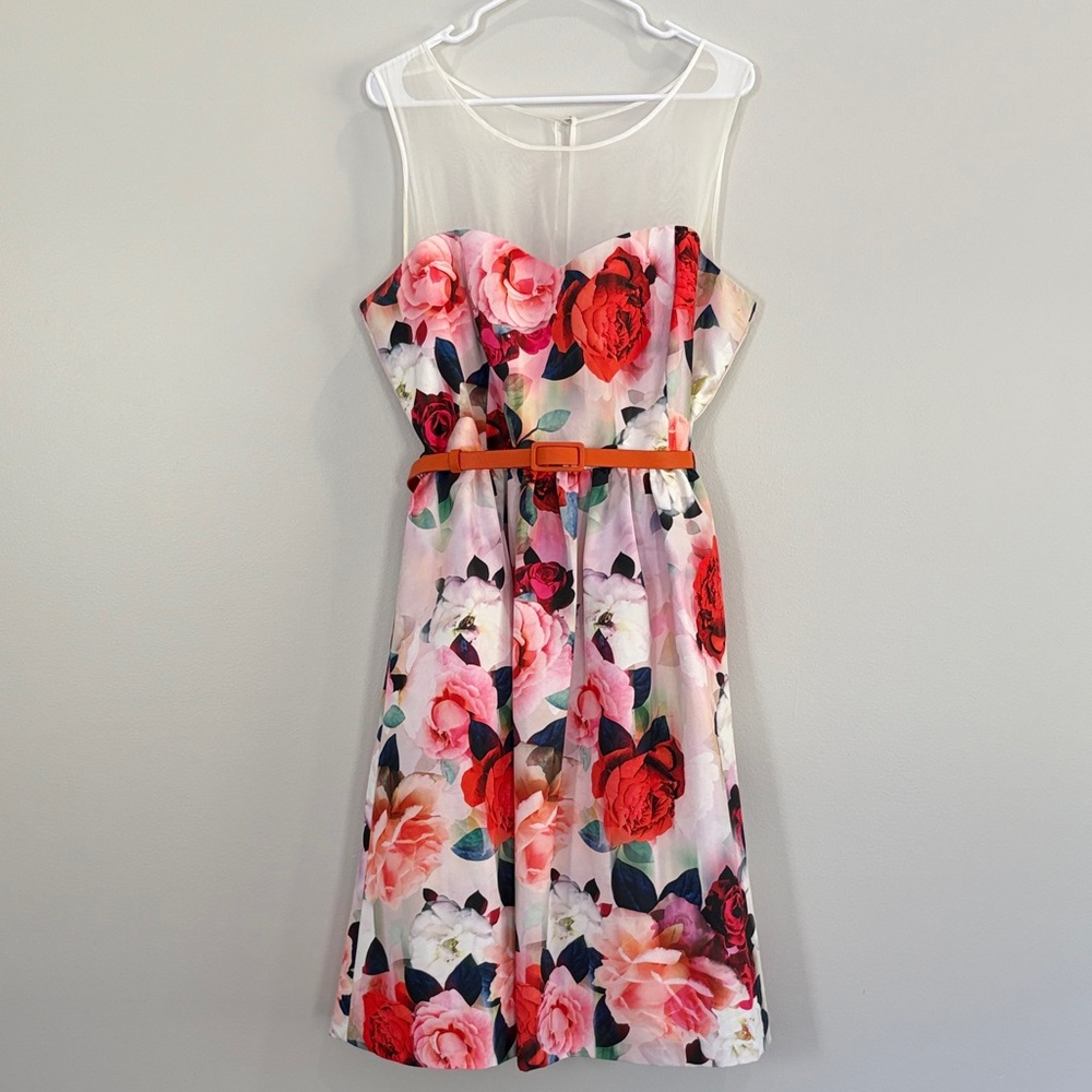 City Chic Strapless Floral Dress with Belt